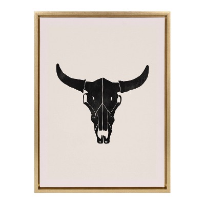 Western Skull Black Print on Canvas with Gold Frame