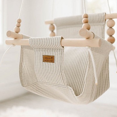 Sweet Swinging - Indoor Baby Swing w/ Pillow - Greige/Vanilla Stripe
