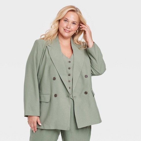 Women's Double Breasted Blazer - A New Day™ Green 2X