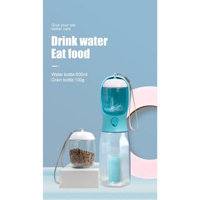 Pink 3-in-1 Dog Water Bottle with Food Container and Poop Bag Holder