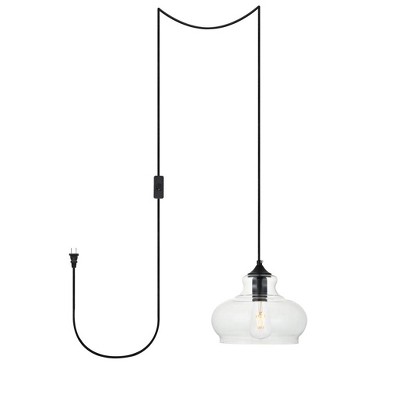 Elegant Lighting Destry 1 Light Black plug-in Pendant With Clear Glass