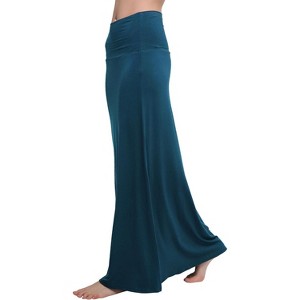 Women's Fold-Over Flare Maxi Skirt - Stylish Spandex Long Skirt for All-Day Comfort Steel Blue - 1 of 4