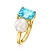 Ross-Simons 7.5-8mm Cultured Pearl and 2.90 Carat Swiss Blue Topaz Toi Et Moi Ring in 18kt Gold Over Sterling - 3 of 4