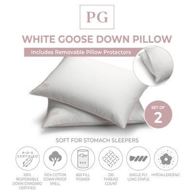 White Goose Down Hypoallergenic Pillow with Cotton Protector