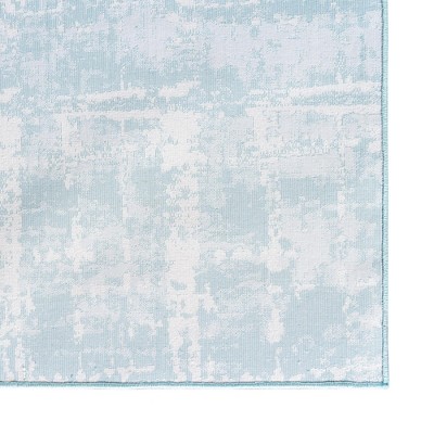 Turquoise and Ivory Square Abstract Wool Area Rug