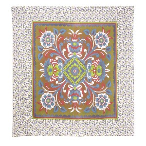 HomeRoots 88" X 84" Green Red And White Floral Cotton Hanging Tapestry - 1 of 4