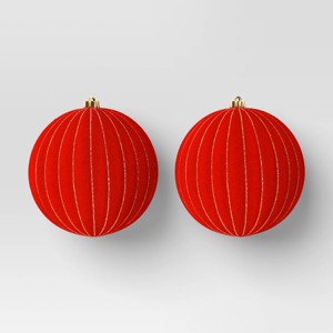 2ct Christmas 200mm Flocked Ribbed Glitter Ornament Set Red - Wondershop™ - 1 of 4