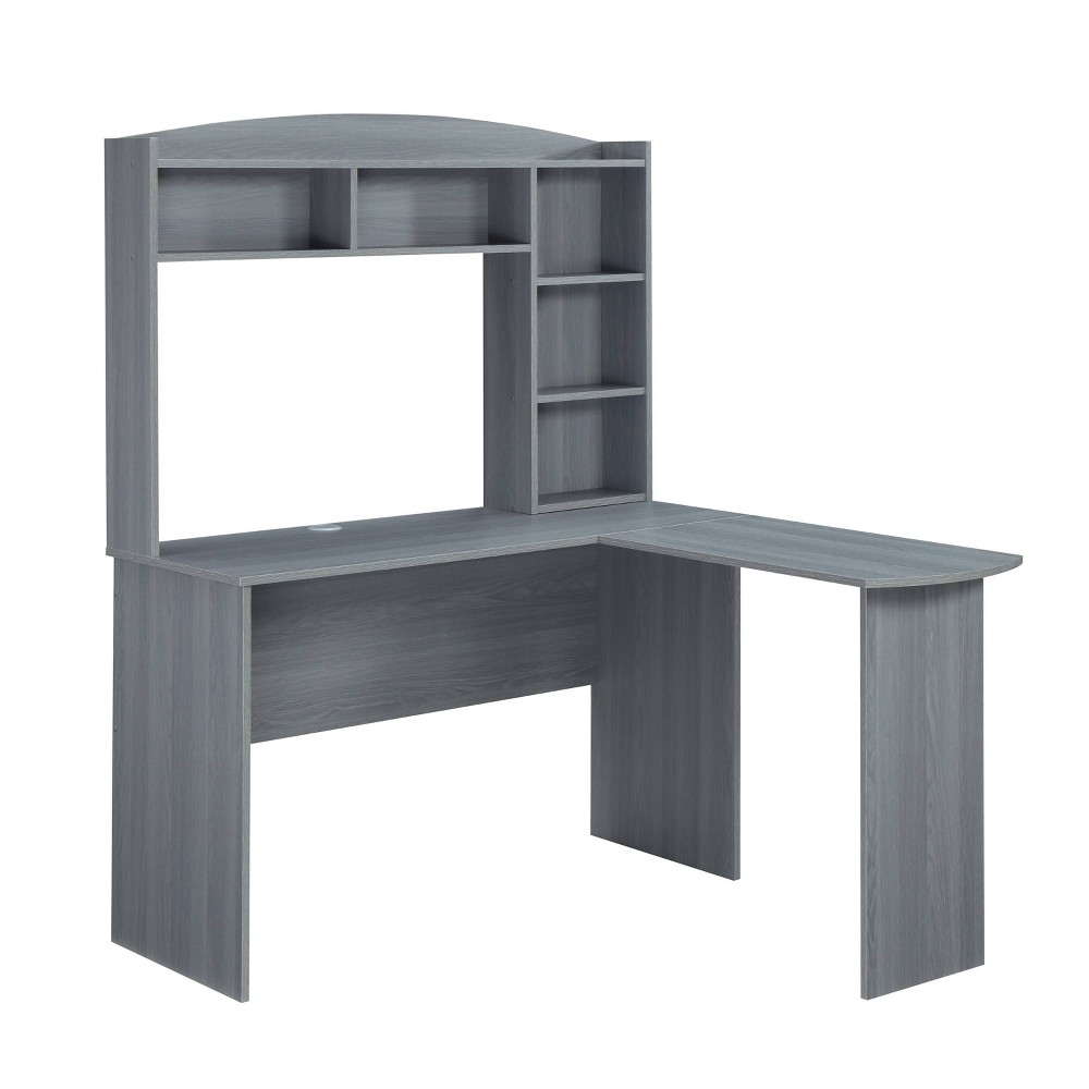 Modern L Shaped Desk with Hutch Gray - Techni Mobili( Pick up 2 Boxes ) 