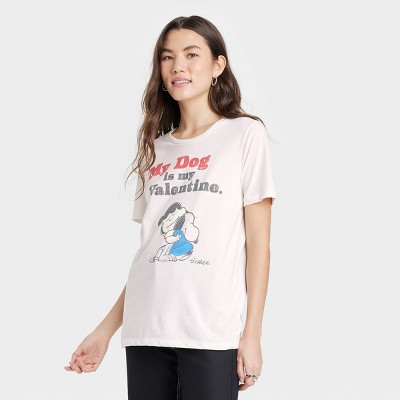 Women's Peanuts My Dog is My Valentine Short Sleeve Graphic T-Shirt - White