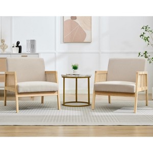 GustoWave Accent Chair with Pillow Linen Fabric Upholstered Lounge Arm Chair with Solid Wood Frame & Soft Cushion for Living Room, Beige 2PC - 1 of 4