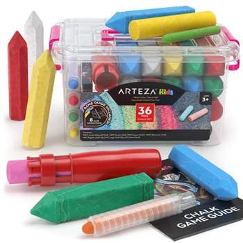 Arteza Kids Ultimate Sidewalk Chalk Set, Pink Box Handle - 37 Pack