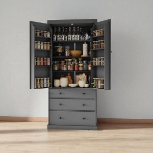 Kitchen Pantry Cabinet with 3 Adjustable Shelves, 8 Door Shelves and 3 Drawers, Freestanding Tall Storage Cupboard for Kitchen or Dining Room - 1 of 4