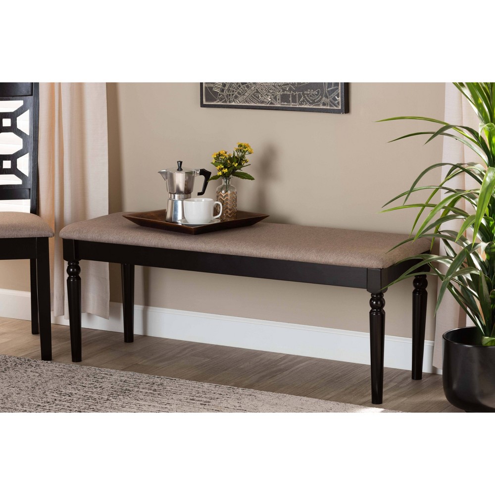 Photos - Pouffe / Bench Baxton Studio Giovanni Fabric Upholstered and Wood Dining Bench Sand/Dark Brown: Elegant Entryway & Bedroom Ottoman