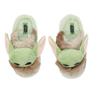 The Mandalorian 3D Grogu Character Head Adult Green & Brown Plush Slippers - 1 of 4