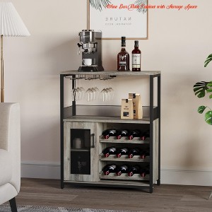 Living Room Wine Bar Rack Cabinet w/ Storage Space & Detachable Wine Rack, Coffee Bar w/ Glass Holder, 3-Tier Kitchen Buffet Cabinet - 1 of 4