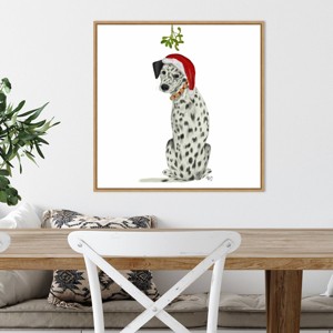 Amanti Art 22" x 22" Christmas Dogs Dalmatian Mistletoe Framed Wall Canvas : Lithograph Print, Polystyrene Frame - 1 of 4
