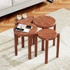 Lyngins 4-Piece Stackable Solid Wood Stool Set/Round Side Table, Bedroom Nightstand, Small End Table, Dining Stools (2 with Locking Wheels), Walnut - 3 of 4