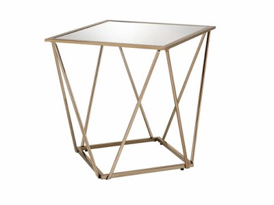 22" Mirrored Champagne Gold Geometric Metal End Table