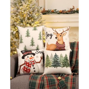 Christmas Decorations, Single Sided Plaid Throw Pillow Covers 18x18 Inches Set of 4, Christmas Tree, Snowflakes - 1 of 2