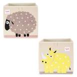 3 Sprouts Large 13 Inch Square Children's Foldable Fabric Storage Cube Organizer Box Soft Toy Bin, Yellow rhino and Polka Dot Sheep (2 Pack)