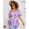 Garvee Women Plus Size Sweetheart Neck Tunic Tops Floral Short Sleeves Pleated Peplum Babydoll Casual Blouse T shirts - 4 of 4