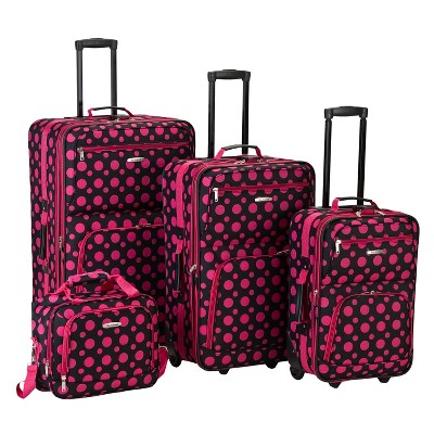 Rockland 4pc Expandable Softside Checked Luggage Set - Black Pink Dot ...