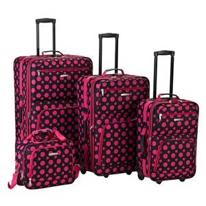 Rockland 4pc Expandable Luggage Set - Black Pink Dot, Black/Dark Pink