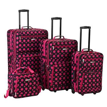 Rockland 4pc Expandable Softside Checked Luggage Set - Black Pink Dot