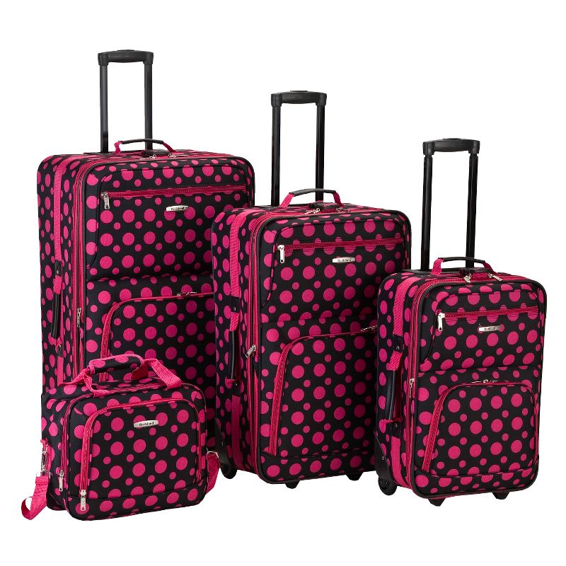 Rockland 4pc Expandable Softside Checked Luggage Set - Black Pink Dot, 1 of 6