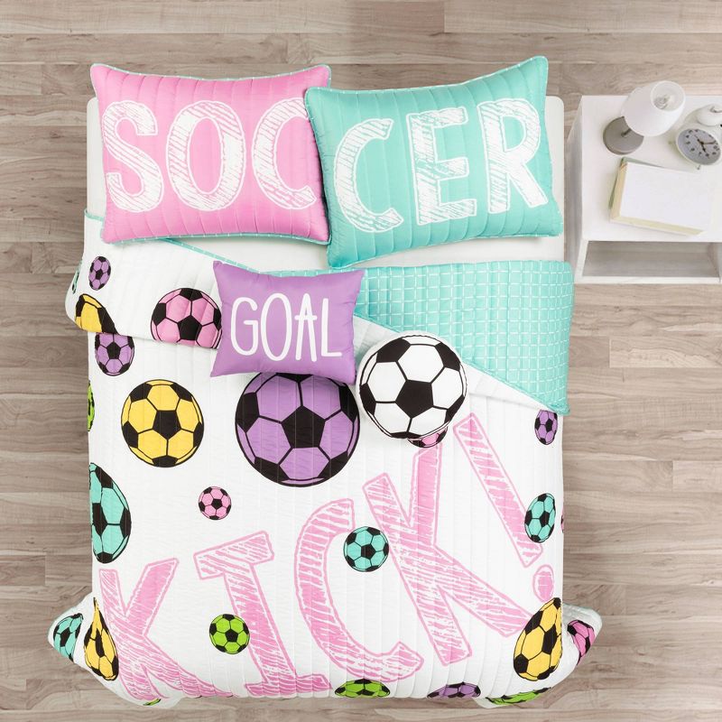Kids' Girls Soccer Kick Reversible Oversized Quilt Set Purple - Lush Décor, 3 of 14