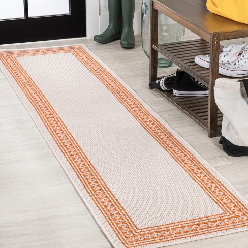 2' X 8' Lucia Classic Diamond Border Indoor/outdoor Runner Rug, Cream ...