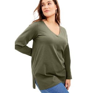 June + Vie by Roaman's Women's Plus Size Long-Sleeve V-Neck One + Only Tunic - 1 of 4