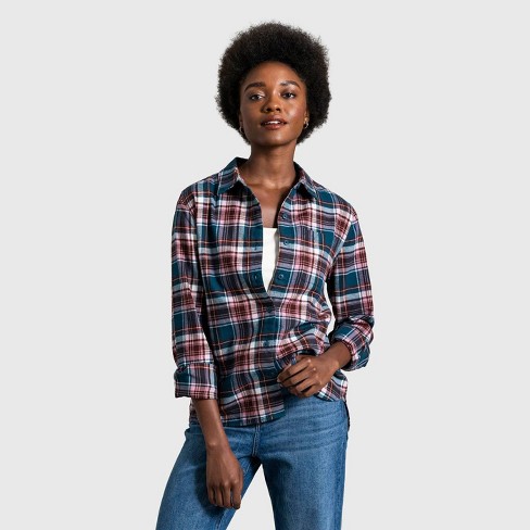 United By Blue Women's Organic Flannel Button-down Shirt - Legion Blue/plaid  S : Target