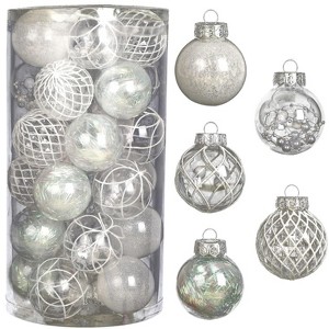 Aoibox 30pcs 2.36in White Shatterproof Clear Plastic Christmas Ball Ornaments Set Easy Hang Xmas Tree Wedding Decor - 1 of 4