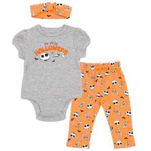 Disney Halloween Baby Girls Bodysuit, Pants and Headband 3 Piece Outfit Set Newborn to Infant - 1 of 4