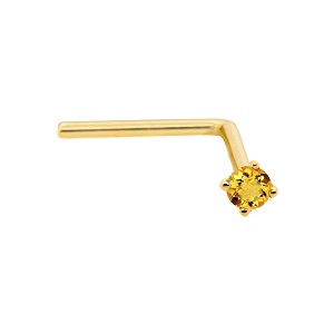 Jewelry Avalanche 22G 14K Gold L-shape Nose Stud with Citrine Gemstone - 1 of 2