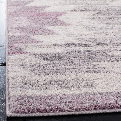 Plum and Ivory Geometric Synthetic 3' x 5' Area Rug