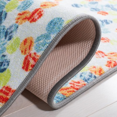 Ivory and Blue Round Kids Playhouse Washable Rug