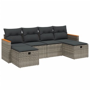 vidaXL Patio Sofa Set with Cushions Outdoor Furniture 6 Piece Poly Rattan - Gray without storage - 1 of 4