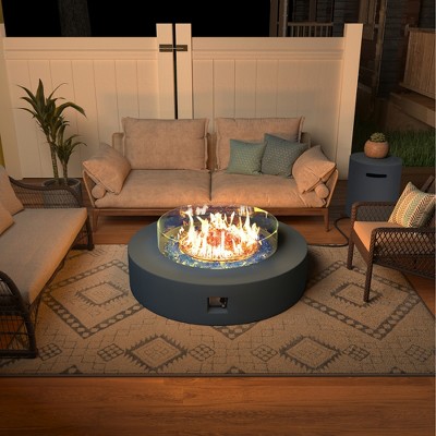 42/56 inch Outdoor Magnesium Oxide Fire Pit Table Propane with Tank Cover and Wind Guard