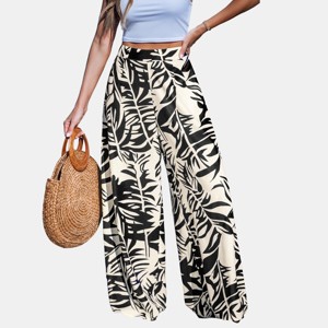 Women's Tropical Leaf Print Wide Leg Palazzo Cover Up Pants - Cupshe - 1 of 4