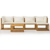 vidaXL - 6 Piece Outdoor Patio Lounge Set - Cream Cushioned, Acacia Wood Material, Weather Resistant, Modern Stylish Design, Includes Table & Footrest - 3 of 4