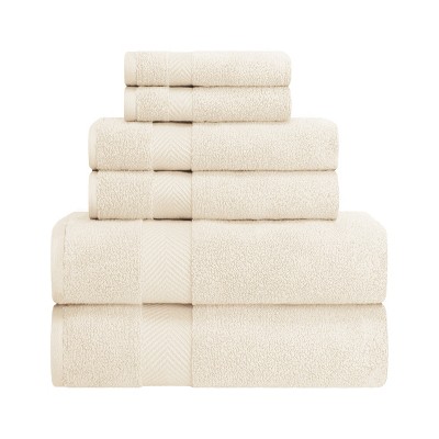 Fast-drying Zero-twist Cotton Assorted 6-piece Towel Set, Ivory - Blue ...