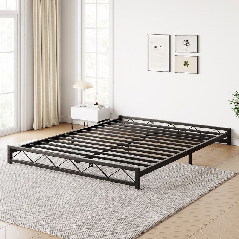 Whizmax 6 Inch Metal Platform Bed Frame with Wavy Pattern, Steel Slat Support, Mattress Foundation and No Box Spring Needed, Easy Assembly, Black, 1 of 8