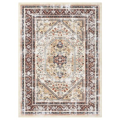 Vintage Retro Washable Area Rug - Non-Slip Low Pile Indoor Carpet for Living Room, Bedroom, Dining Room & Home Office