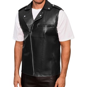 INSPIRE CHIC Men's Motorcycle Zipper Punk Sleeveless Faux Leather Jacket Vest - 1 of 4