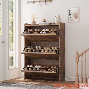 Shoe Cabinet with 2/3/4/6 Flip Drawers/ with 3 Flip Drawers & Side Door, Wooden Shoe Organizer w/Adjustable Shelf, Shoe Storage for Entryway - 1 of 4