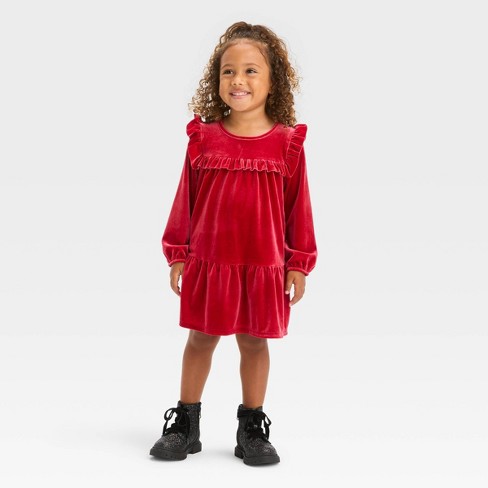 Toddler Girls' A-line Velour Long Sleeve Dress - Cat & Jack™ Red 3t : Target