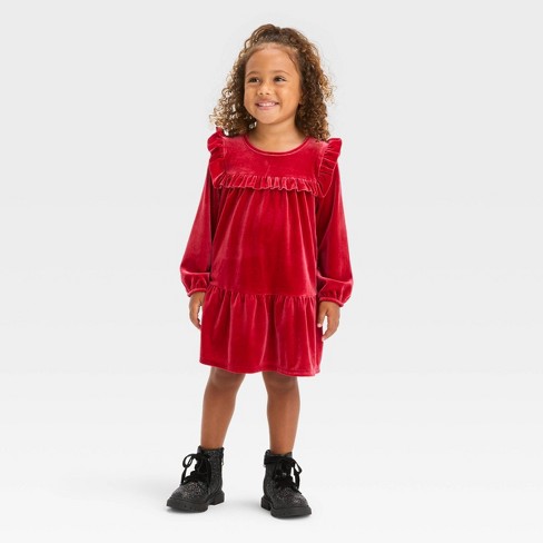 Toddler Girls' Plaid Long Sleeve Dress - Cat & Jack™ Red 3t : Target