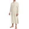 BLUEMING Men's Kaftan Robe Thobe Long Sleeve Button Down Henley Side Splits Casual Side Split Gown Shirt - 3 of 4